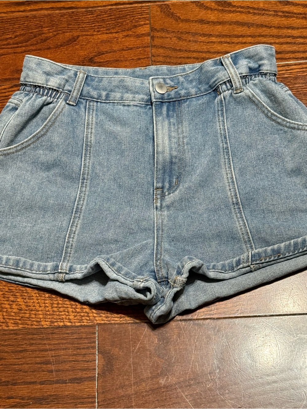Cider Light Blue High-Rise Denim Shorts
